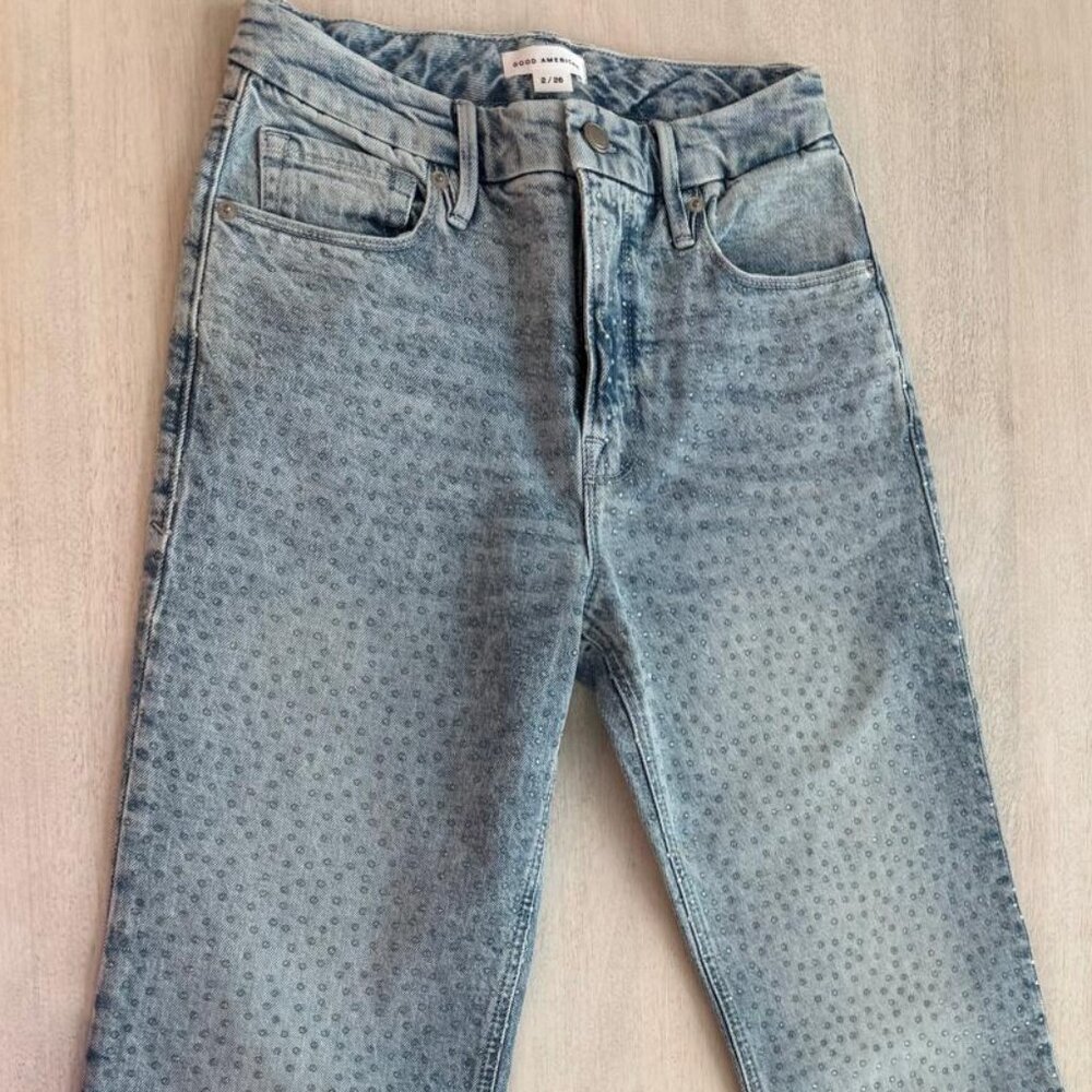 Good Icon Embellished High Rise Straight Leg Jeans
